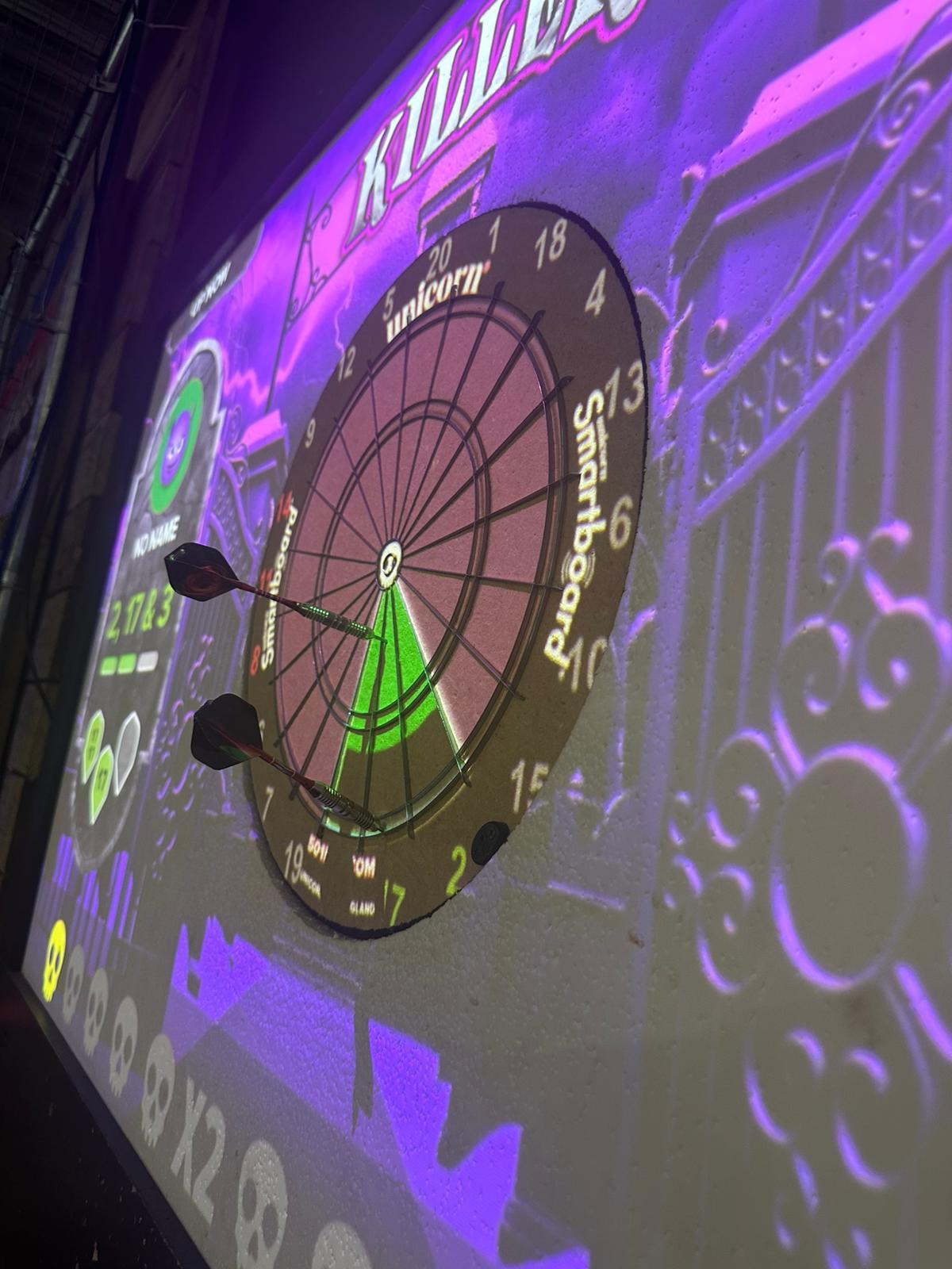Interactive augmented reality darts at No Name Bar & Games